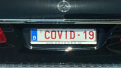 صورة فيروس كوفيد 19 ينتقل إلى لوحة سيارة بلجيكية