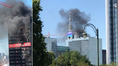 صورة بروكسل.. اندلاع حريق في أحد أبراج مركز التجارة العالمي