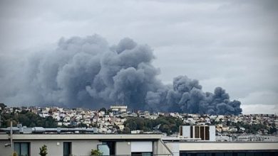 صورة فيديو.. حريق كبير في ميناء “لو هافر” شمال فرنسا