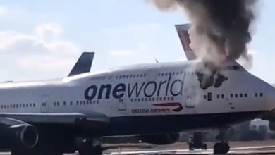 صورة فيديو.. اندلاع حريق بطائرة بريطانية في مطار “كاستيلون” الإسباني