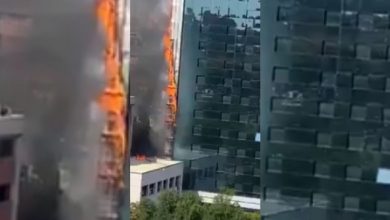 صورة فيديو .. اندلاع حريق ضخم في فندق وسط مدريد